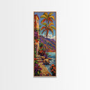 Impasto Painting of Capri Inspired Coast Framed on Canvas, Vertical Tall and Narrow Canvas Painting, Textured Coastal Beach Print, Tropical Art