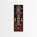 Dia De Los Muertos Sugar Skull Canvas Painting, Gothic Wall Art Print, Skinny Framed Canvas Art, Colorful Day of The Dead Poster Art