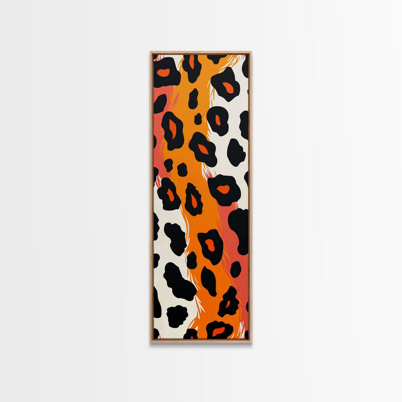 Bold Leopard Print in Orange and Black - Framed Canvas Print, Midcentury Modern Wall Art, Skinny Art, Tall Art, Living Room Decor