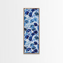 Blue and White Floral Pattern on White Background - Framed Canvas Print, Boho Art, Skinny Art, Tall Art, Midcentury Modern Art, Bedroom Wall Decor