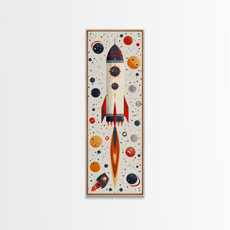 Art Deco Rocket Ship Atomic Age Wall Art, Retro MCM Inspired Framed Canvas Print, Mid-century Modern Nursery Decor