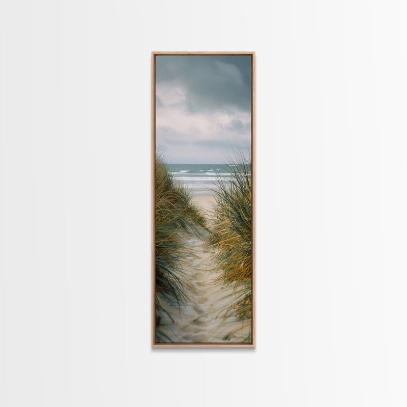 Beach Pathway to Ocean View - Framed Canvas Print, Skinny Tall Art, Coastal Landscape Art, Wall Art for Living Room, Bedroom Decor, Beach Art