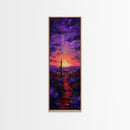 Colorful Sunset Over a Desert Landscape with a Saguaro Cactus and Dramatic Sky on a Framed Canvas Print Skinny Art Piece