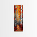Fall Birch Tree Forest, Framed Canvas Print, Skinny / Tall Wall Art, Living Room Decor, Landscape Painting, Nature Decor