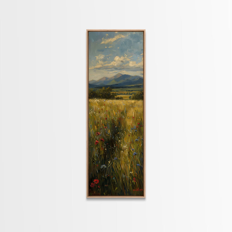 Wheat Fields At Sunset Framed Canvas Print - Beautiful Wall Art - Skinny Art - Tall Art - Statement Piece - Living Room Decor