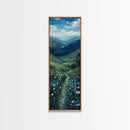Secret Path Through The Wild Flowers, Framed Canvas Print, Unique Wall Art, Minimalist Landscape Painting, Wood Frame Art, Sofa Decor, Springtime Art