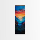 Sunset Over The Mountain Valley Framed Canvas Print - Colorful Wall Art - Midcentury Modern Style Art - Modern Decor - Abstract Landscape Painting - Tall Art
