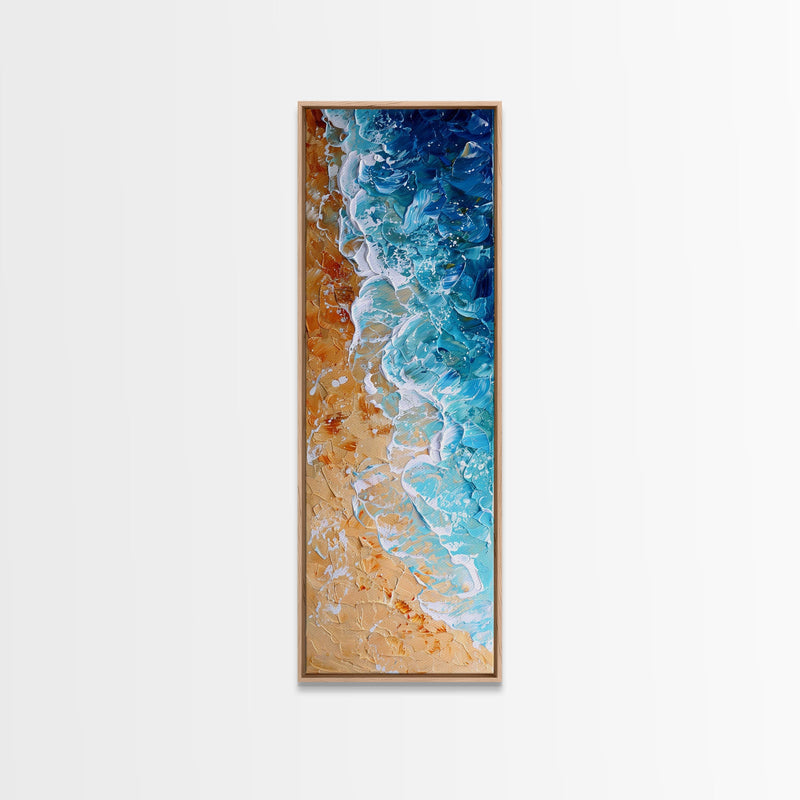 Abstract Coastal Waves And Sandy Beach, Rustic Farmhouse Art With Boho Elements, Tall Canvas Print For Modern Wall Decor