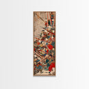 Samurai Warriors in Battle – Traditional Japanese Skinny Art with Historic Details – Framed Canvas Print