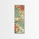 Plum Blossoms, Turquoise Sky, Japanese Art, Skinny Art, Tall Art, Framed Canvas Print, Ukiyo-e Style