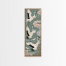 Cranes In Flight Framed Canvas Print, Traditional Japanese Art With Soft Colors And Detailed Wings, Wall Art Ready To Hang