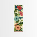 Morning Glory Flowers In Vibrant Red And Blue Shades Tall Art Skinny Art Framed Canvas Print Japanese Style Art Ukiyo-e Wood Block Print
