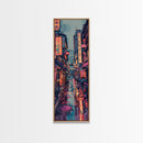 Vibrant Cityscape With Colorful Street Signs Skinny Art Tall Art Framed Canvas Print Japanese Style Art Ukiyo-e Art Wood Block Print Urban Energetic