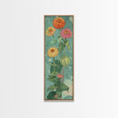 Vibrant Japanese Cranes with Red Sun Framed Canvas Print - Tall Skinny Ukiyo-e Art Wall Art Décor