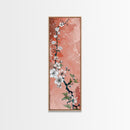 Skinny Art Tall Art Cherry Blossoms Wood Block Print Japanese Style Art With Delicate Branches On Soft Pink Background Framed Canvas Print