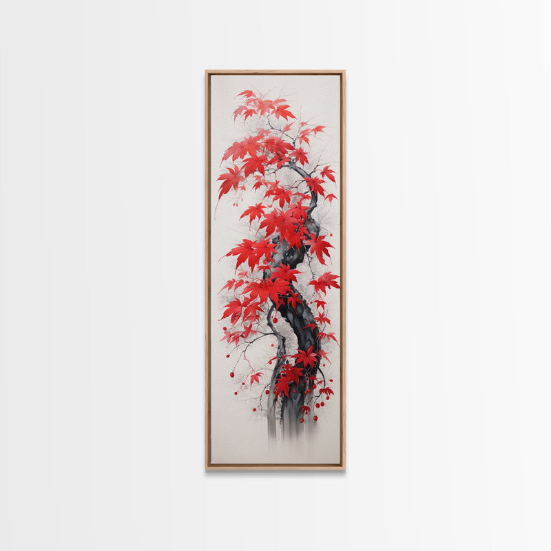 Autumn Leaves On A Twisted Trunk, Tall Skinny Canvas Print, Perfect For Feng Shui Spaces, Japanese Style Wall Art