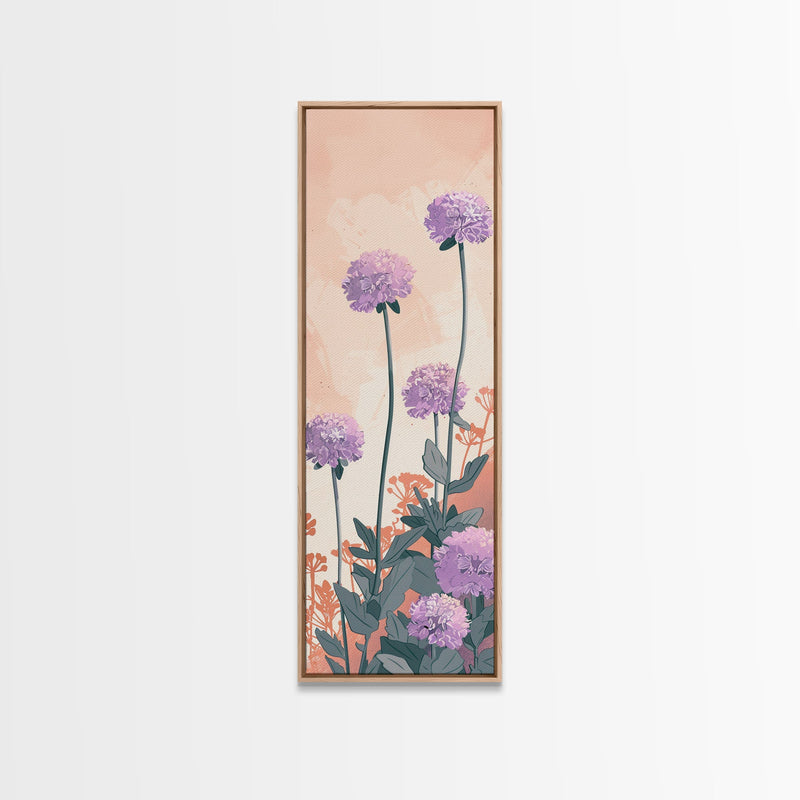 Beautiful Purple Flowers Standing Tall In Japanese Style Ukiyo-e Art Framed Canvas Print Skinny Art Tall Art