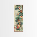 Pine Tree Branches With Blossoms And Pine Cones In Japanese Style Ukiyo-e Art Framed Canvas Print Skinny Art Tall Art