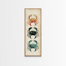 Coastal Crabs Skinny Art Tall Art Japanese Ukiyo-e Inspired Nautical Framed Canvas Print for Beach House or Ocean Lovers