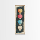 Colorful Lanterns Hanging in a Vertical Row with Abstract Background - Skinny Art, Japanese Wall Decor, Framed Canvas Print, Ukiyo-e Style