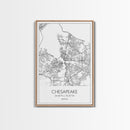 Chesapeake Street Map, Virginia Map, City Map Art, Modern Art, Wall Art, Canvas Print, Canvas Wall Art, Travel Art, Above Bed Décor
