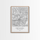 Fort Worth Street Map, Texas Map, City Map Art, Minimalist Art, Wall Art, Canvas Print, Travel Wall Art, Gifts For Women, Man Cave Décor