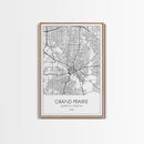 Grand Prairie Street Map, Texas Map, City Map Art, Minimalist Art, Wall Art, Canvas Print, Black And White, Travel Print, Anniversary Gift