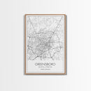 Greensboro Street Map, North Carolina Map, City Map Art, Minimalist Art, Wall Art, Canvas Print, Black And White, Unique Art, Traveler Gift