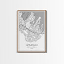 Honolulu Street Map, Hawaii Map, ity Map Art, Minimalist Art, Wall Art, Canvas Print, Living Room Art, Travel Wall Art, Anniversary Gift