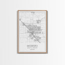 Modesto Street Map, California Map, City Map Art, Modern Art, Wall Art, Canvas Print, Home Décor Wall Art, Friendship Gift, Travel Wall Art