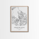 Newport News Street Map, Virginia Map, City Map Art, Modern Art, Wall Art, Canvas Print, Home Wall Décor, Girl Graduation Gift, Travel Art