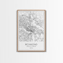 Richmond Street Map, Virginia Map, City Map Art, Minimalist Art, Wall Art, Canvas Print, Farmhouse Wall Décor, Wedding Gift, Travel Art