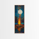 Moonlit Campfire Framed Canvas Print moody art mountain painting above couch art rustic wall art tall narrow art
