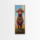 Colorful Cow Painting Framed Canvas Print Whimsical Art Rustic Decor Folk Art Southwest Wall Art Boho Art Gift Idea