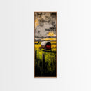 Scenic Prairie Wagon Art Framed Canvas Print, Rustic Decor, Farmhouse Art, Moody Art, Above Couch Art, Extra Wide Art