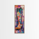 Colorful Cowboy Boot Oil Painting Framed Canvas Print, Whimsical Art, Rustic Wall Art, Extra Wide Art, Southwest Wall Art