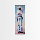 Western Cowboy in White Framed Canvas Print, Rustic Wall Art, Moody Art, Southwest Wall Art, Vintage Horse Art, Extra Wide Art
