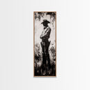 Black and White Cowboy Art Framed Canvas Print, Rustic Wall Art, Moody Art, Southwest Wall Art, Vintage Horse Art, Tall Narrow Art