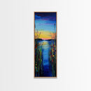 Vibrant Lake Reflection Framed Canvas Print lake Tahoe art landscape painting sunset over water coastal decor extra wide wall art