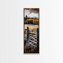 Rustic Mountain Fence Framed Canvas Print, Birch Tree Art, Fall Landscape Painting, Moody Art, Farmhouse Art, Above Sofa Art