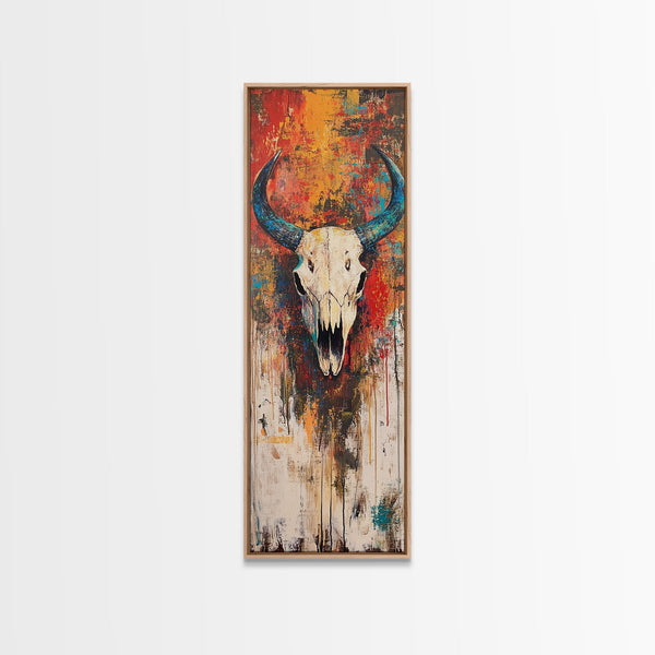 Bold Skull Art Framed Canvas Print, Southwest Wall Art, Rustic Decor, Moody Art, Halloween Art, Boho Art, Vintage Horse Art, Western Style, photo 2 of 9