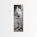 Lone Tree, Cracked Earth, Framed Canvas Print, wabi sabi art, moody art, landscape painting, above bed wall art,minimalist art, extra wide art