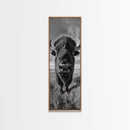Majestic Bison Close-Up, Framed Canvas Print, rustic wall art, cowboy home décor, wildlife photography, farmhouse art, black and white photography