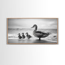 Duck family, bird art, whimsical art, coastal decor, nature painting, extra wide art, panoramic art, above couch art, framed canvas print