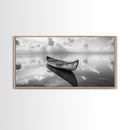 Tranquil Canoe Reflection, lake Tahoe art, nautical decor, seascape painting, coastal landscape art, panoramic painting, framed canvas print