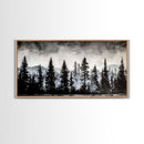 Pine Tree Forest, Moody Landscape Painting, Black and White Wall Art, Nature Wall Art, Extra Wide Art, Framed Canvas Print, Rustic Decor