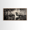 Loon Bird Art, Black and White Painting, Wildlife Wall Art, Rustic Decor, Framed Canvas Print, Lake House Art, Nature Lover Gift