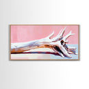 Driftwood, wabi sabi art, rustic decor, framed canvas print, minimalistic art, light pink wall art, extra wide art, boho art