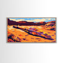 Fallen Arrow, rustic wall art, cowboy painting, southwest wall art, desert landscape, panoramic art, Framed Canvas Print, farmhouse decor, bold