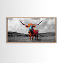 Psychedelic Longhorn Art Framed Canvas Print Vibrant Whimsical Art Southwest Wall Art Gift Idea Above Bed Art Rustic Decor